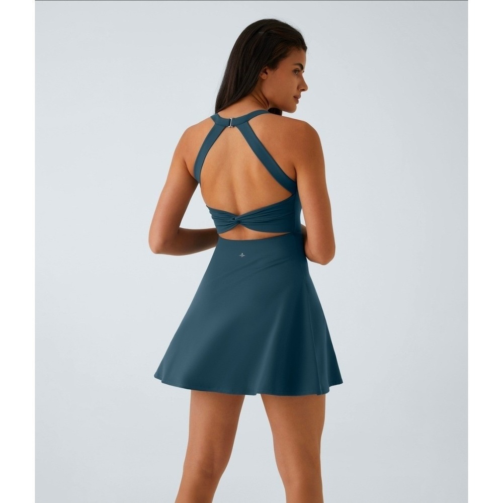 HALARA SoftlyZero Airy Backless Twisted Flare Dress NWT Blue Large